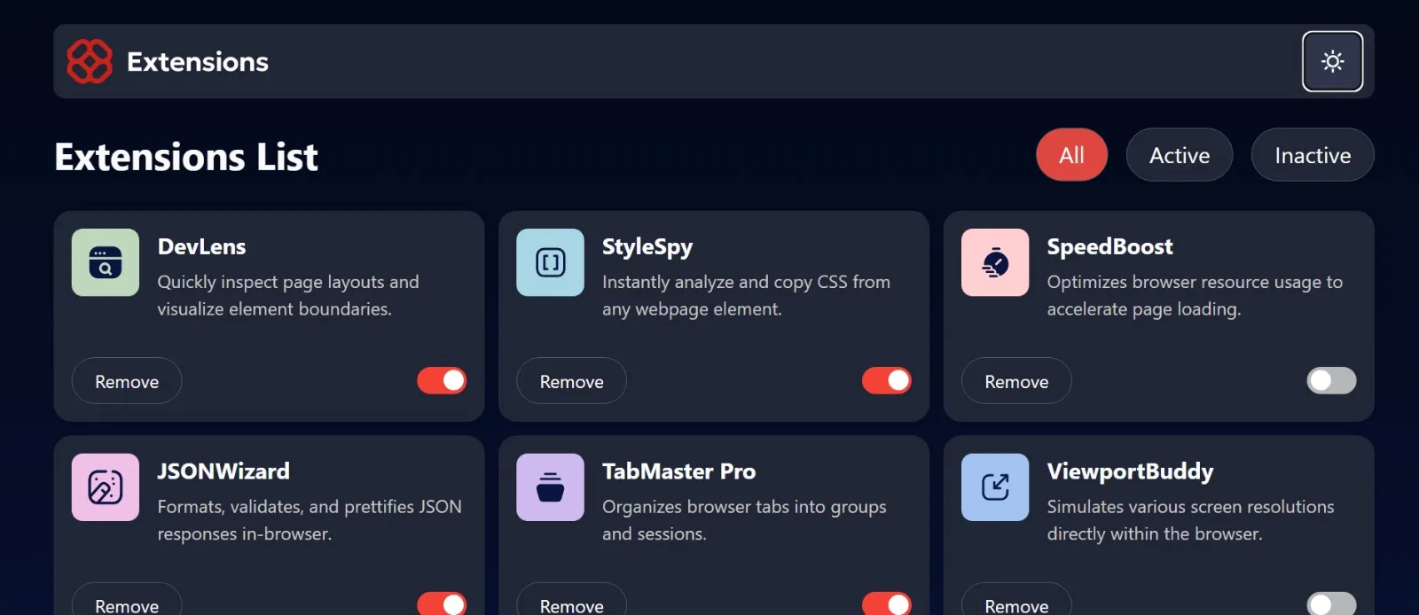 Browser extension manager ui